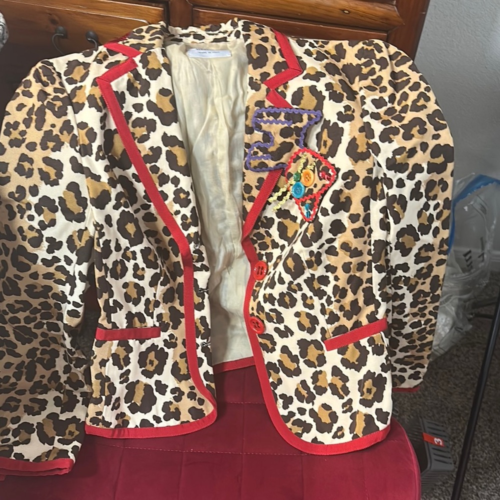 Moschino Leopard Print Jacket with Red Accents